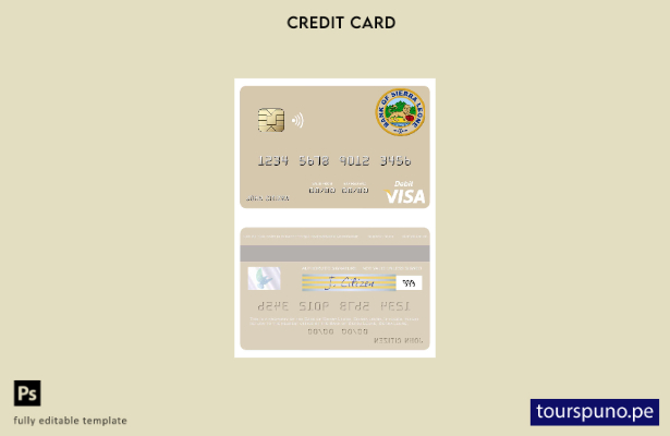 lista para imprimir plantilla de tarjeta de débito visa del Banco de Sierra Leon